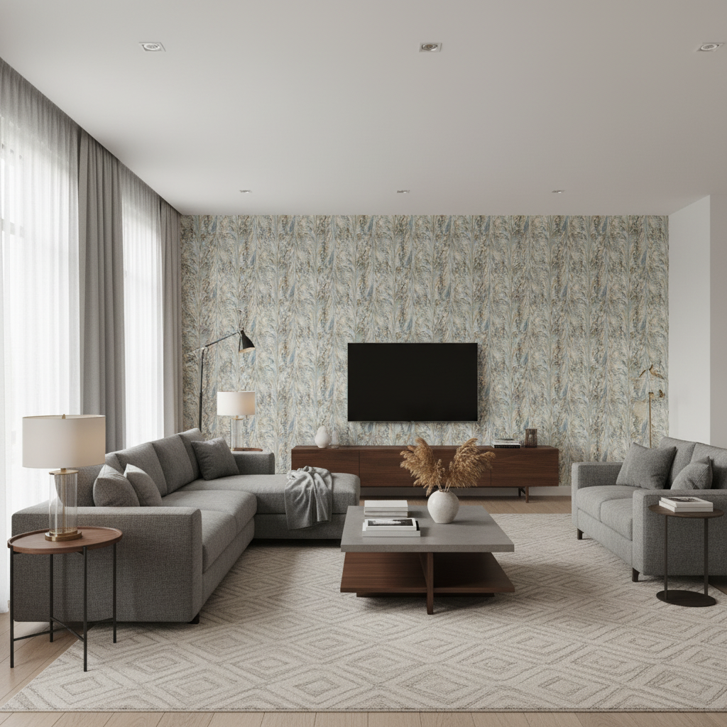 Taplow Print Sea Mist — Living Room Room Setting