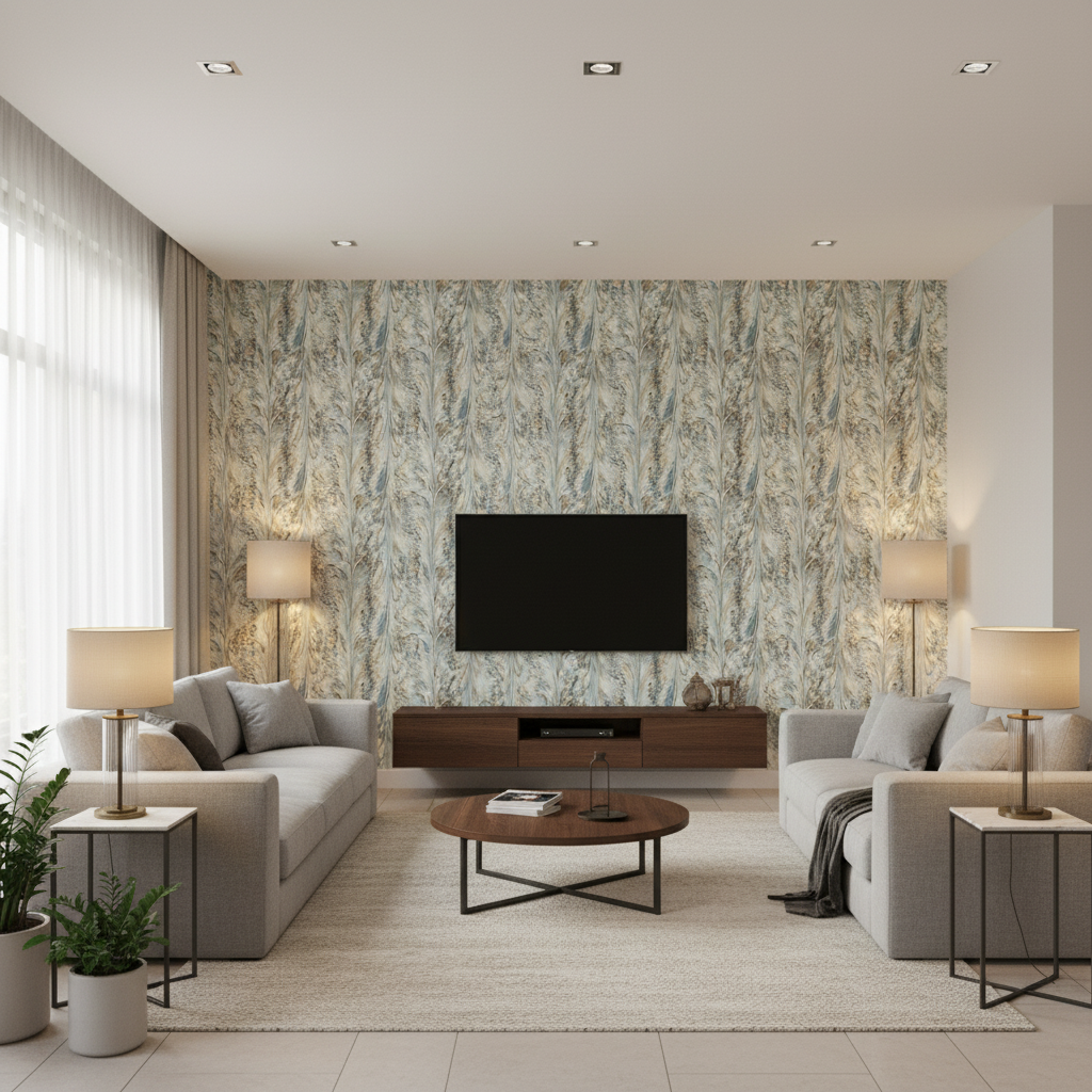 Taplow Print Sea Mist — Living Room Room Setting