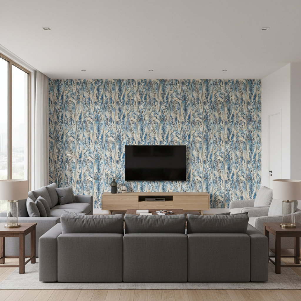 Taplow Print Navy/Slate — Living Room Room Setting