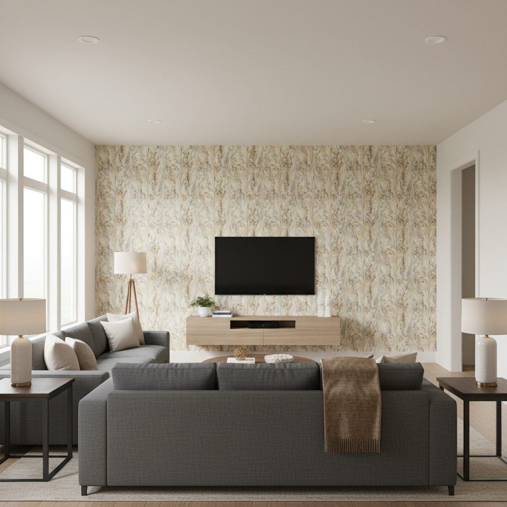 Taplow Print Sand/Dove — Living Room Room Setting