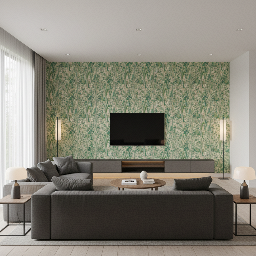 Taplow Print Jade/Leaf — Living Room Room Setting