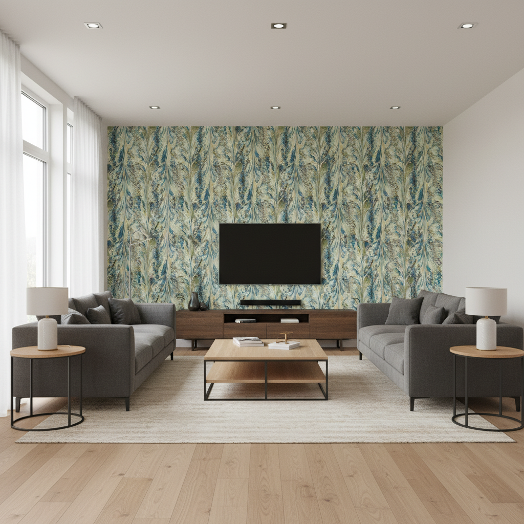 Taplow Print Peacock/Gold — Living Room Room Setting