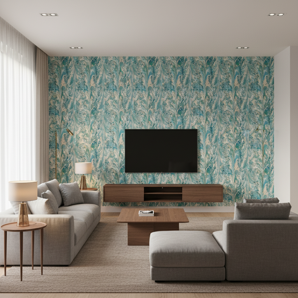 Taplow Print Marine/Sand — Living Room Room Setting