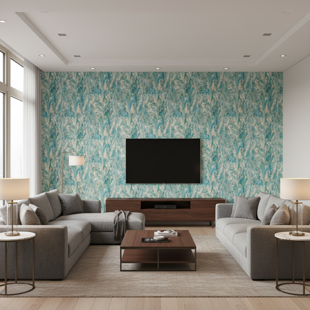 Taplow Print Marine/Sand — Living Room Room Setting