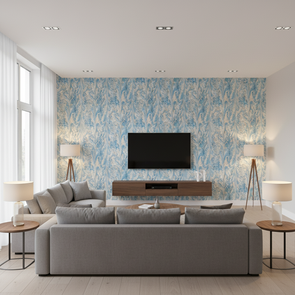 Taplow Print Capri/Sky — Living Room Room Setting