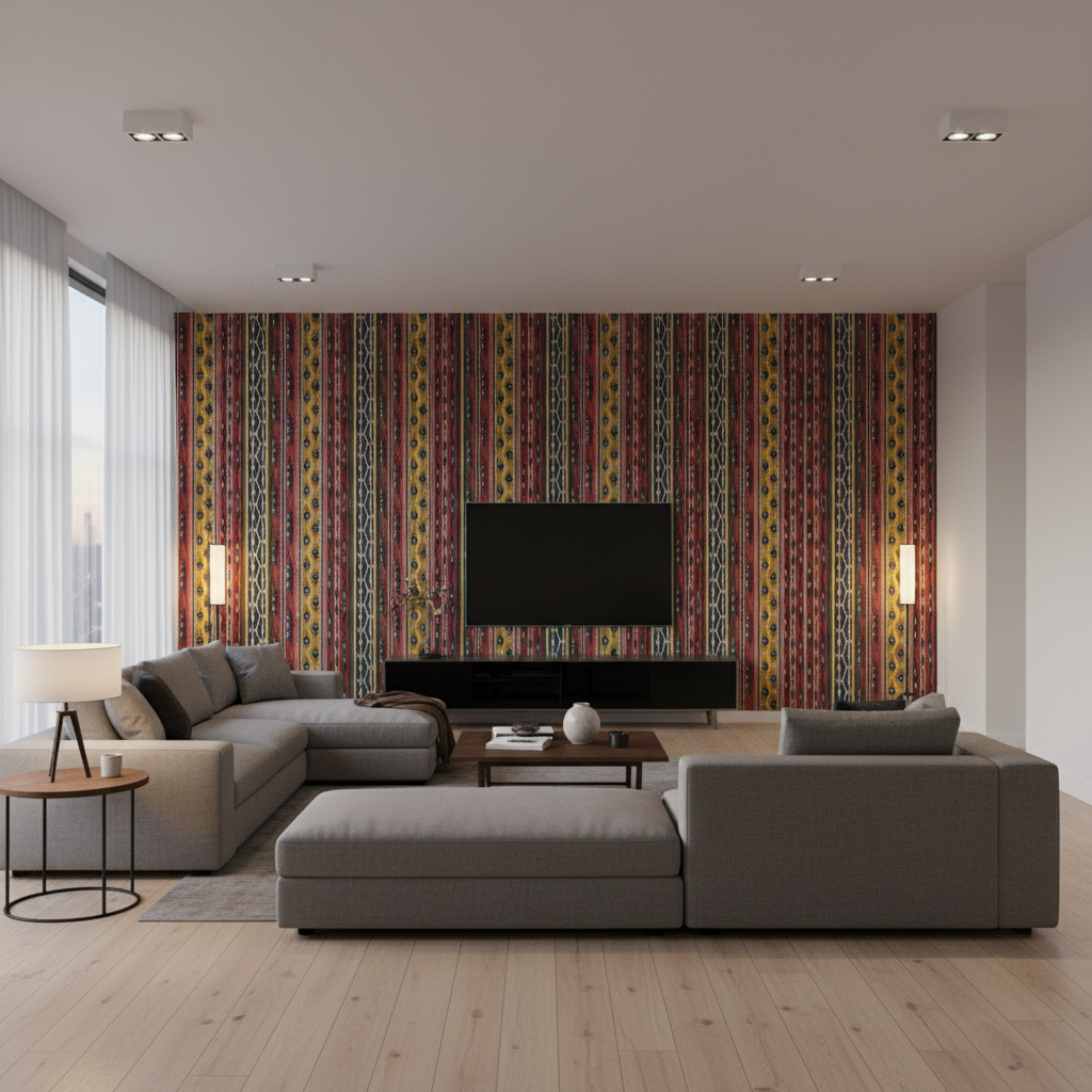 Desning Velvet Red/Blue — Living Room Room Setting