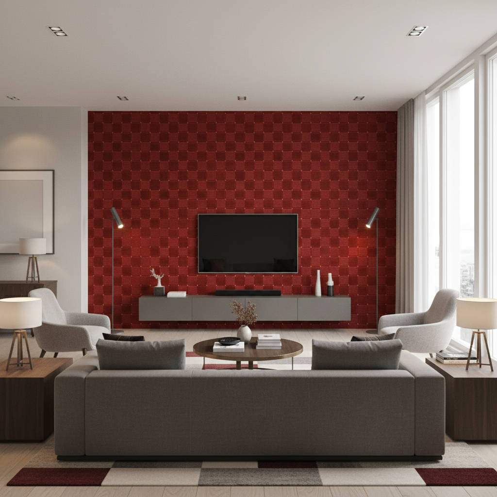 Levens Velvet Ruby — Living Room Room Setting