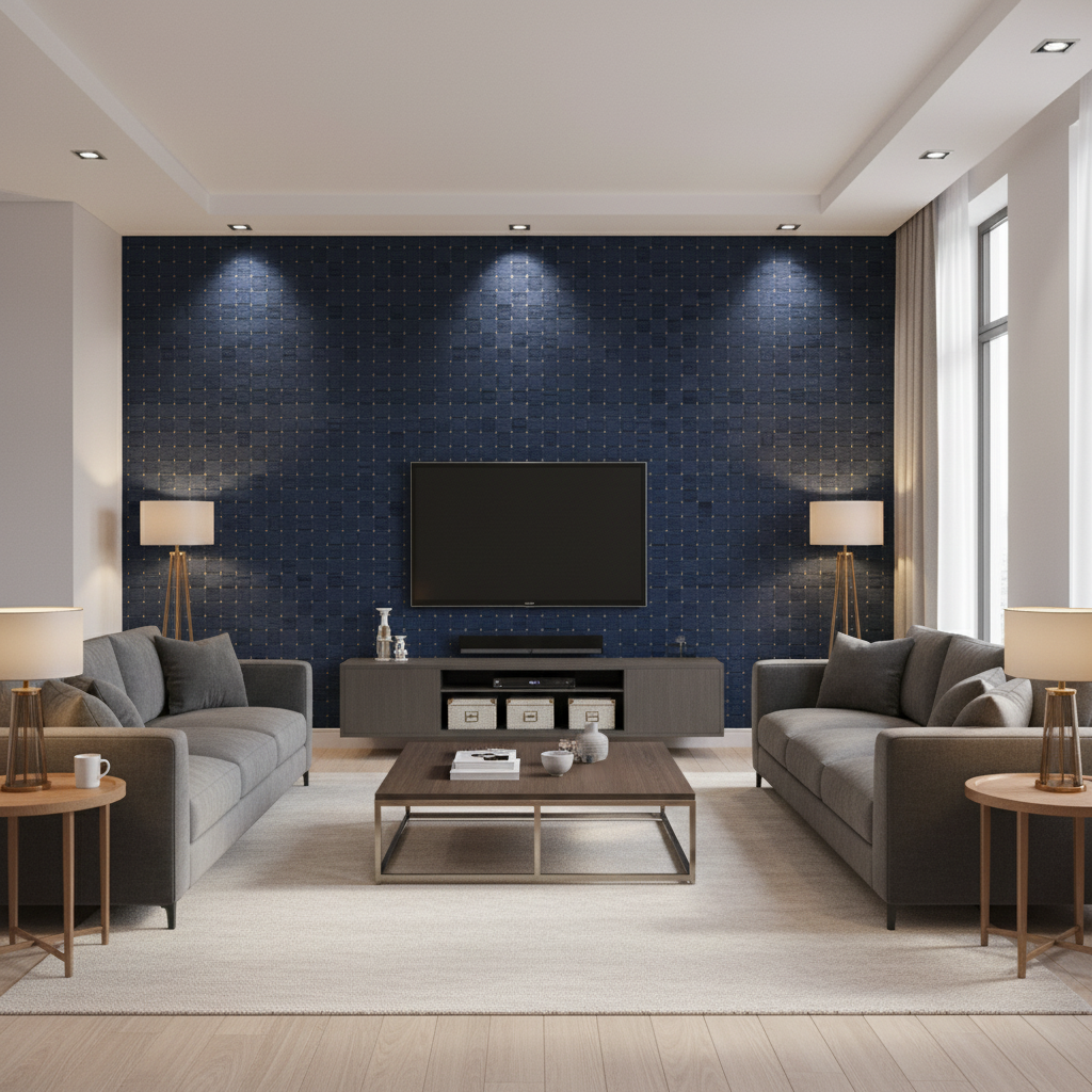 Levens Velvet Navy — Living Room Room Setting