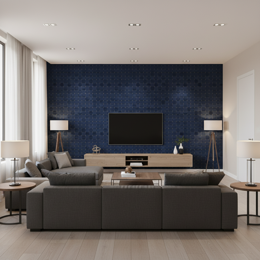 Levens Velvet Navy — Living Room Room Setting