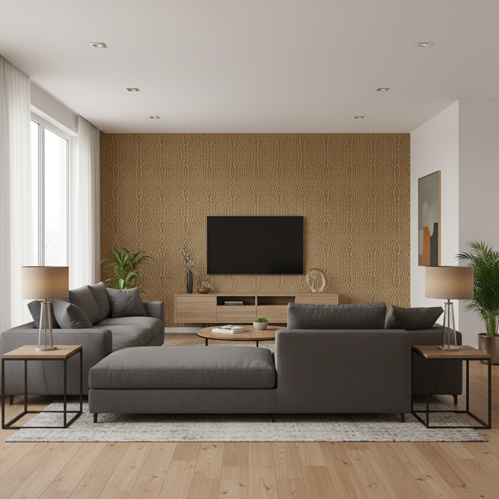 Callow Velvet Stone — Living Room Room Setting
