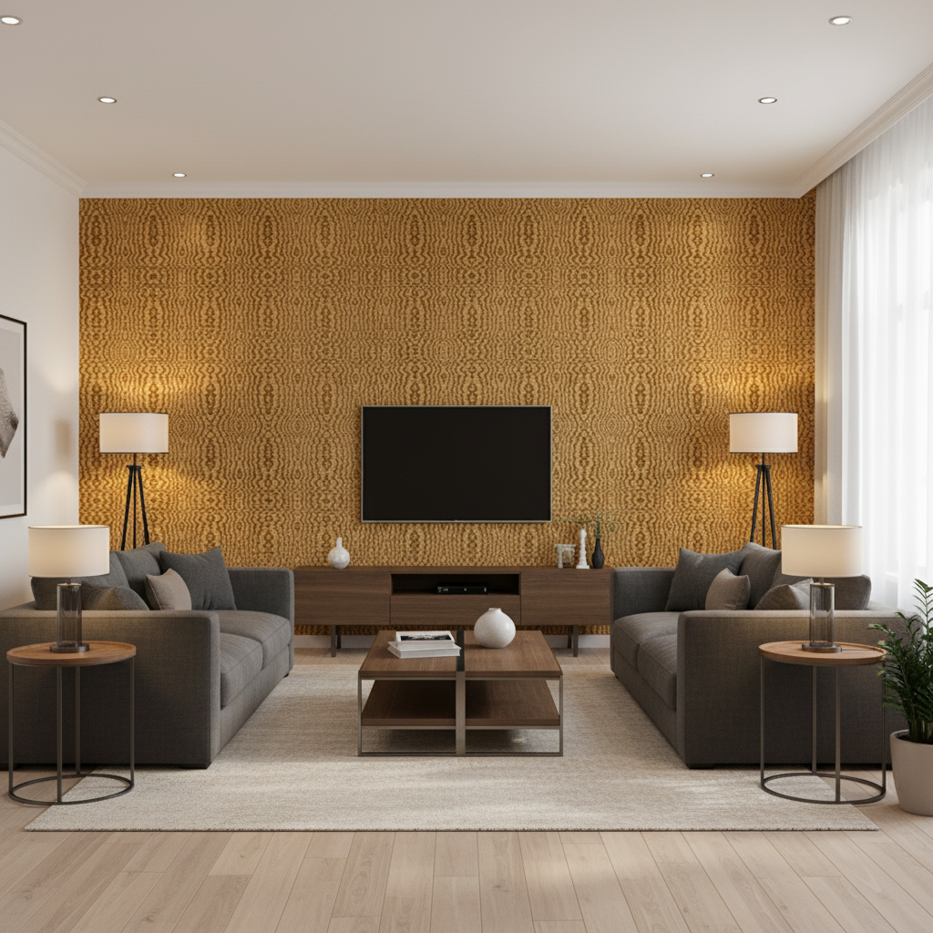 Callow Velvet Golden — Living Room Room Setting