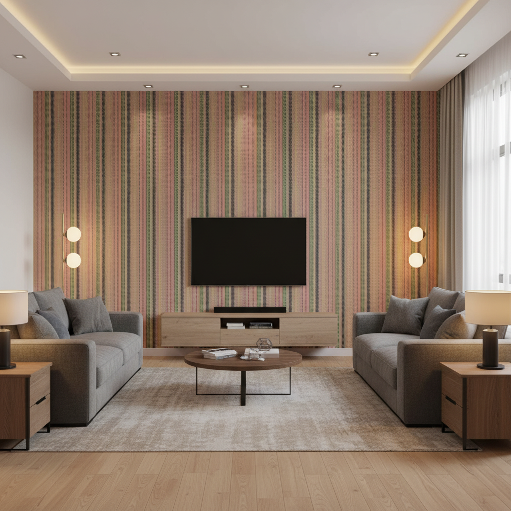 Picket Multi/Plum — Living Room Room Setting