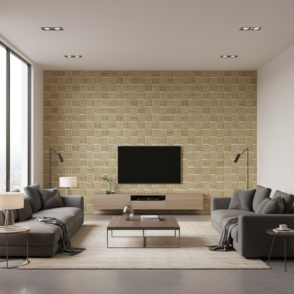 Allonby Weave Flax — Living Room Room Setting