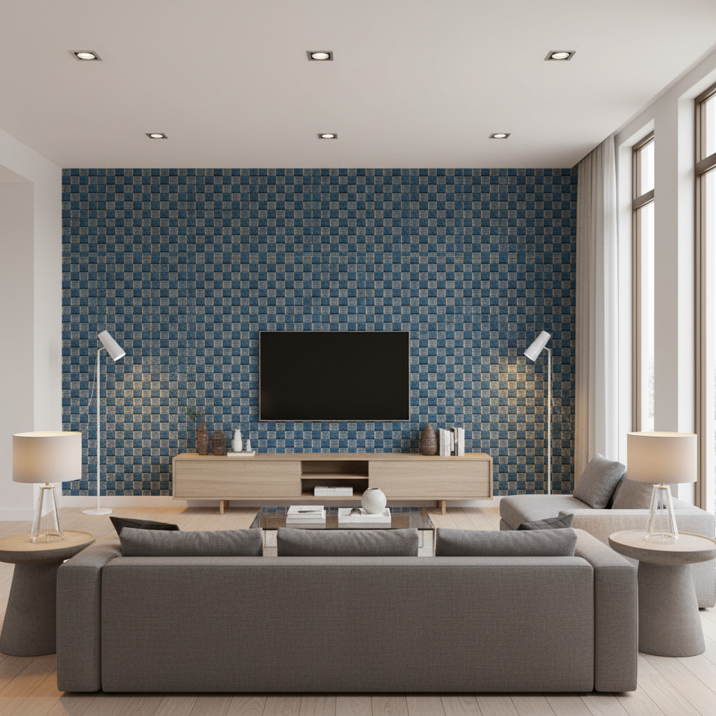Allonby Weave Blue — Living Room Room Setting