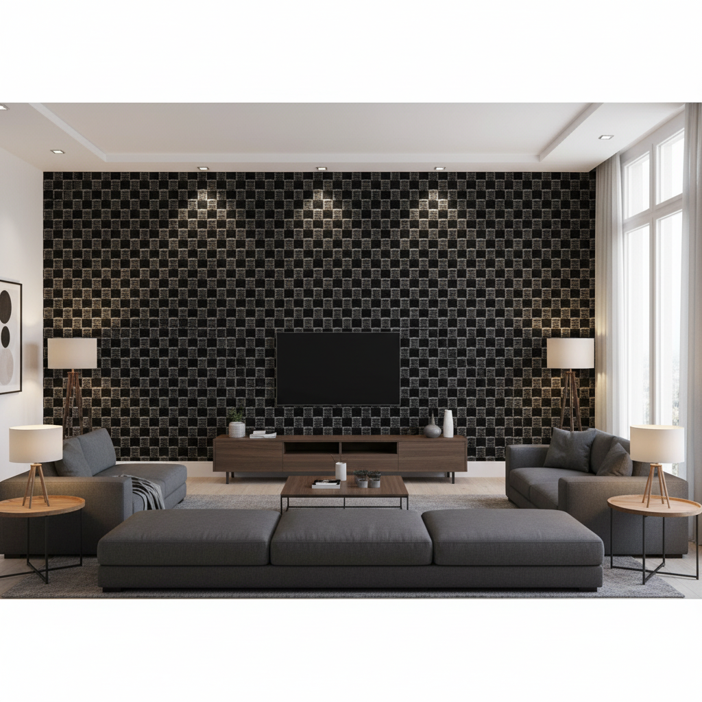 Allonby Weave Jet — Living Room Room Setting