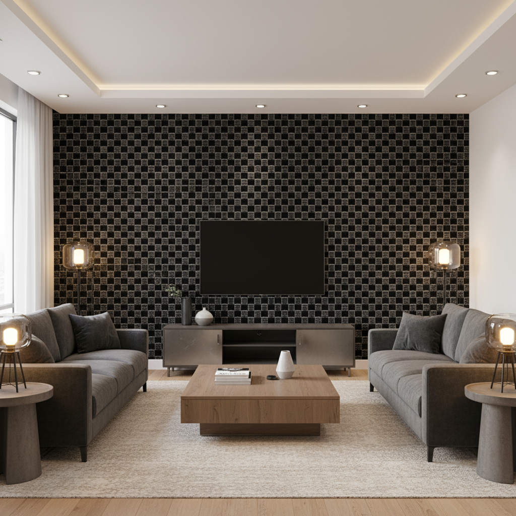 Allonby Weave Jet — Living Room Room Setting