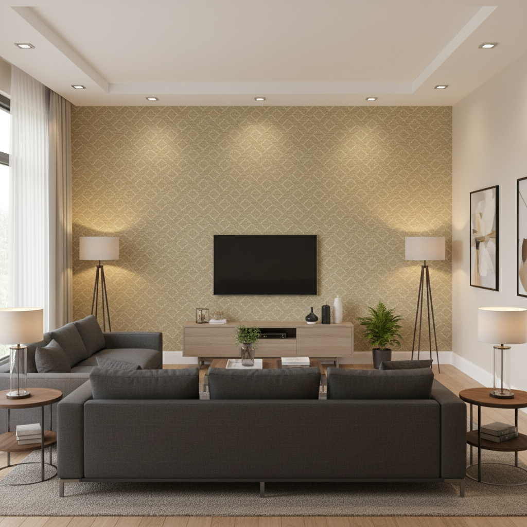 Maldon Weave Fog — Living Room Room Setting