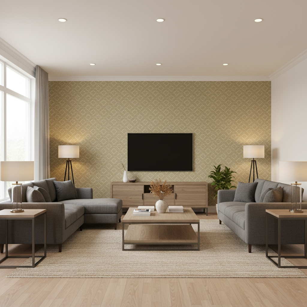 Maldon Weave Fog — Living Room Room Setting