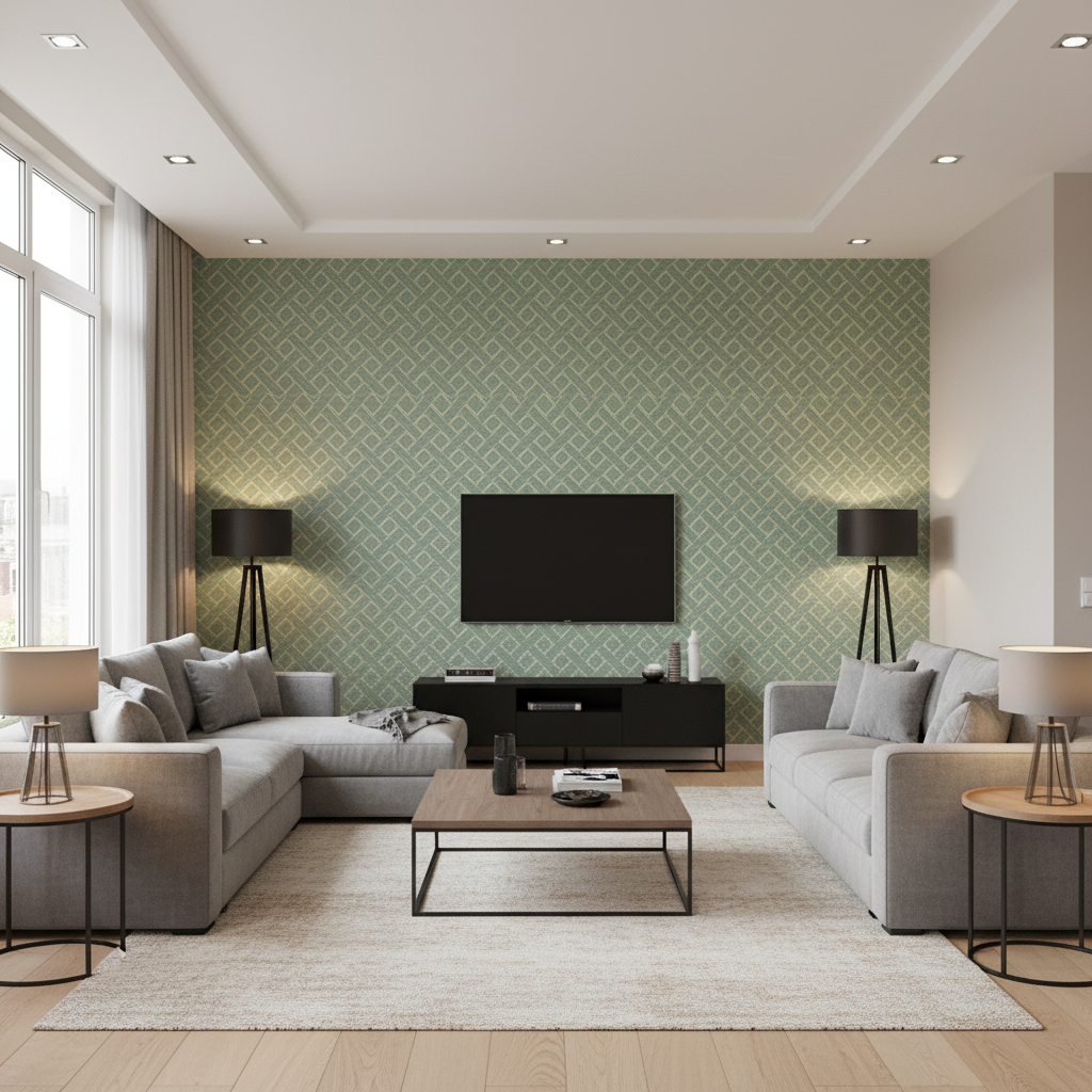 Maldon Weave Mist — Living Room Room Setting