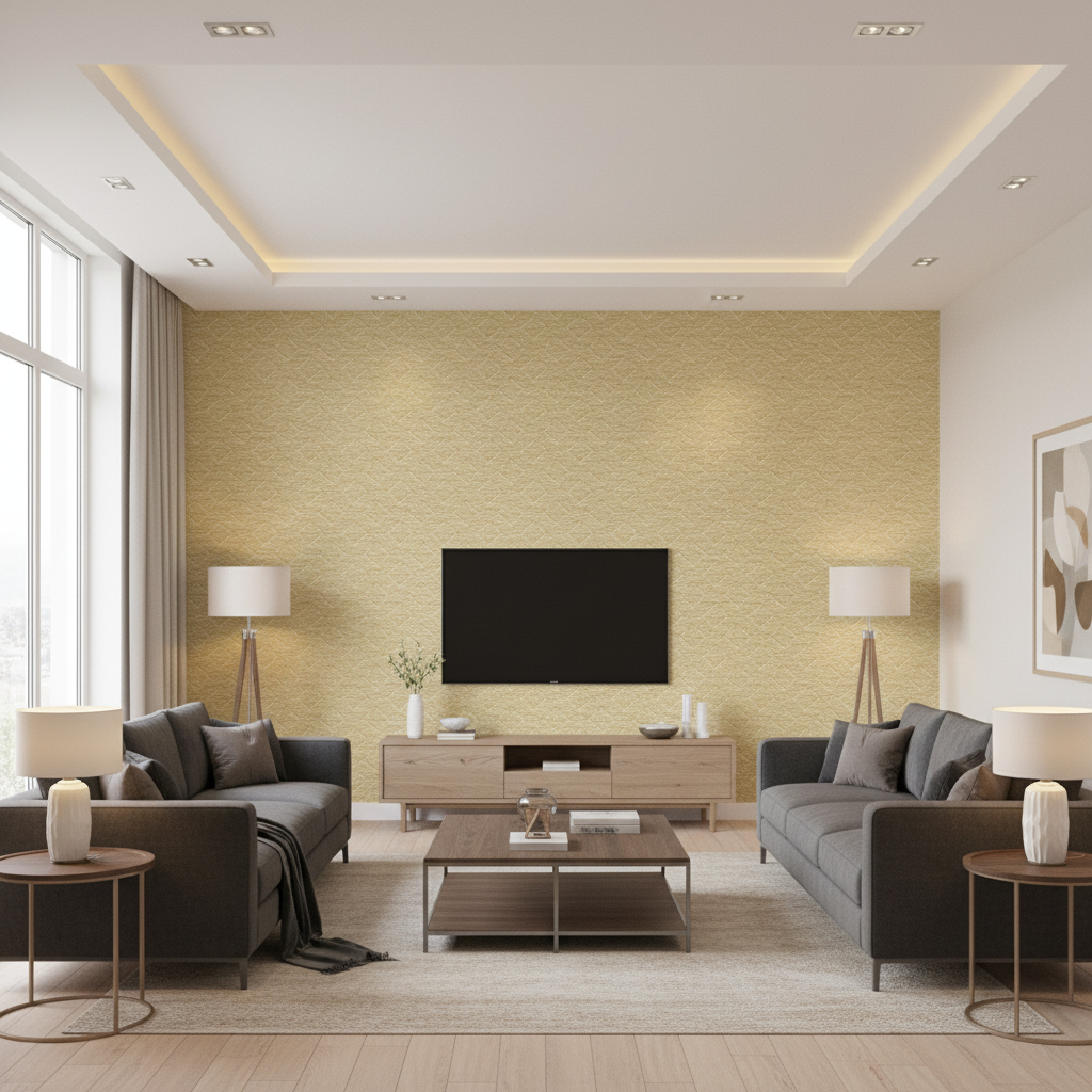 Maldon Weave Sand — Living Room Room Setting