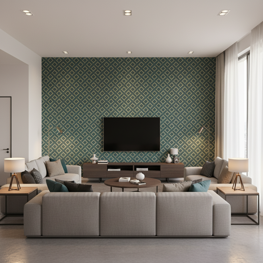 Maldon Weave Marine — Living Room Room Setting