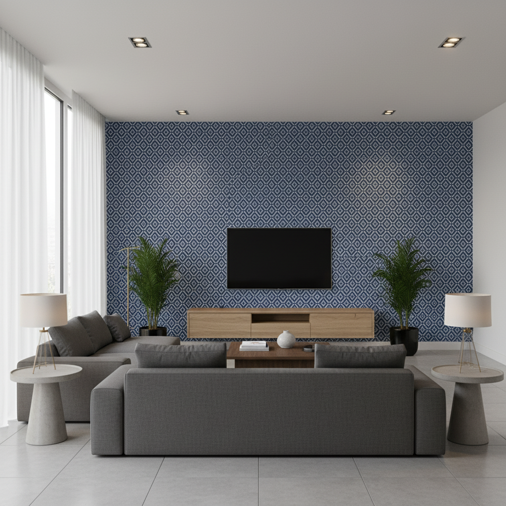 Seaford Weave Blue — Living Room Room Setting