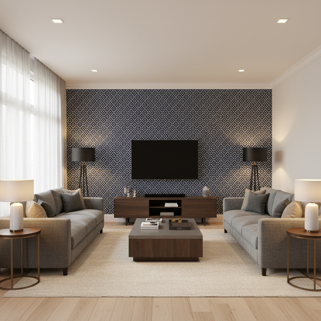 Seaford Weave Navy — Living Room Room Setting