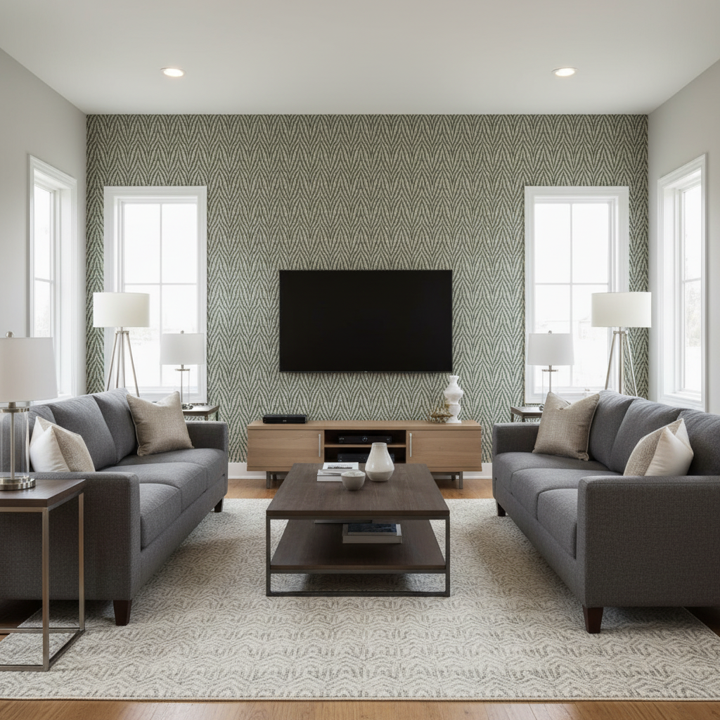 Blyth Weave Mist — Living Room Room Setting