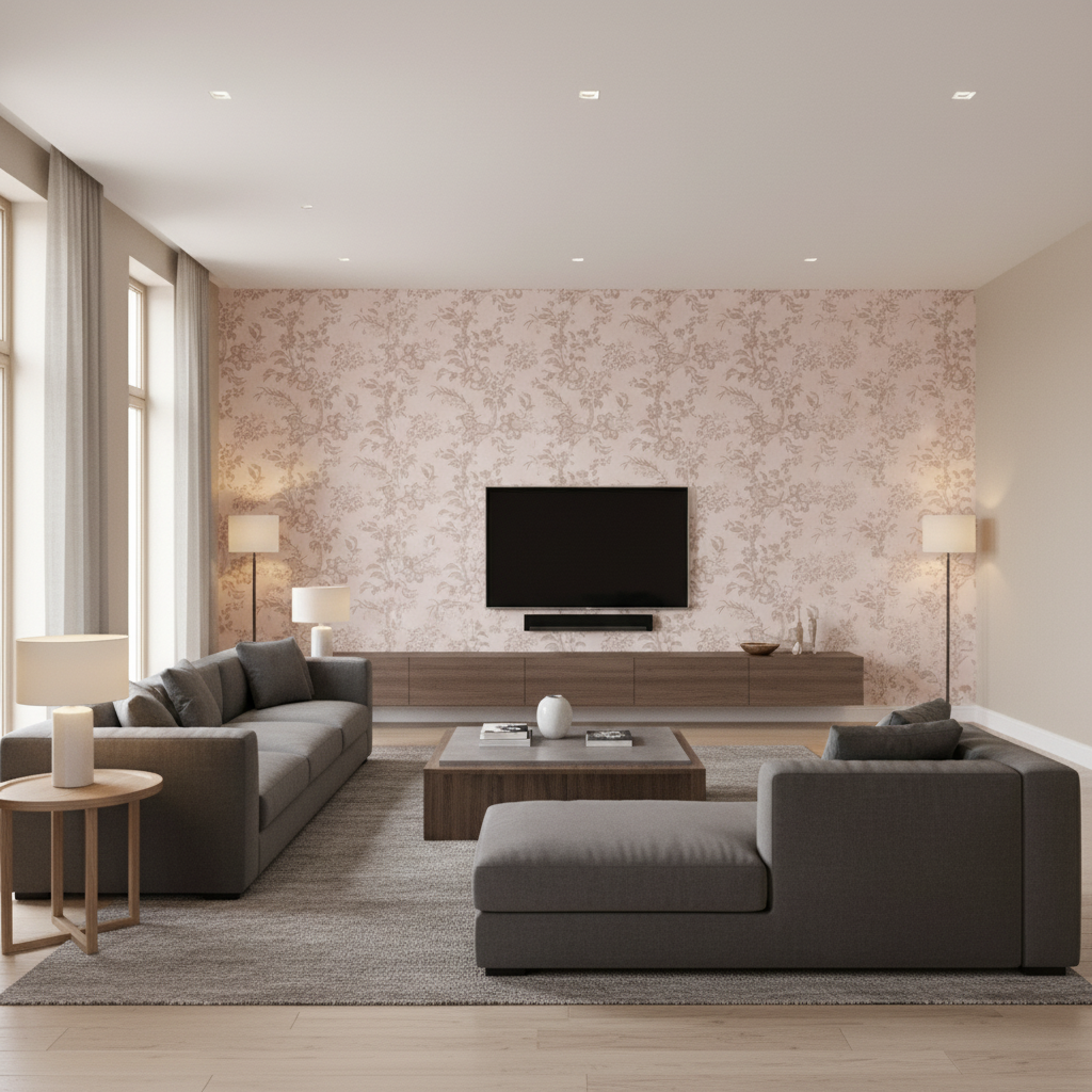 Beijing Blossom Taupe — Living Room Room Setting