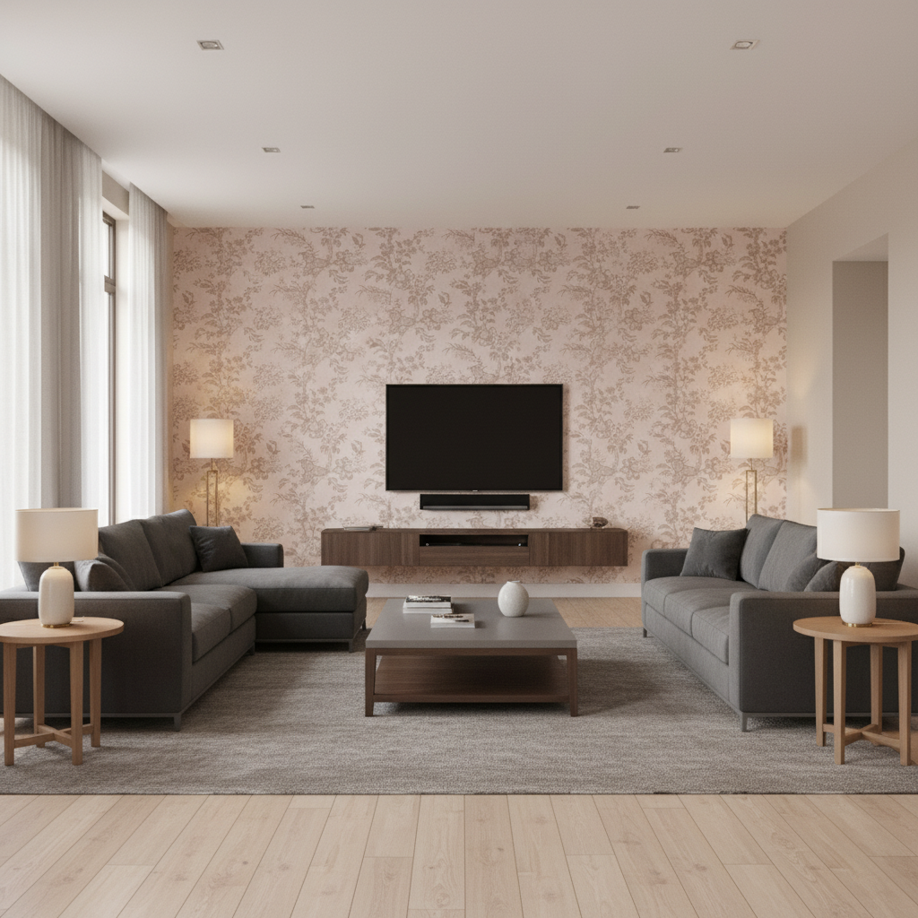 Beijing Blossom Taupe — Living Room Room Setting