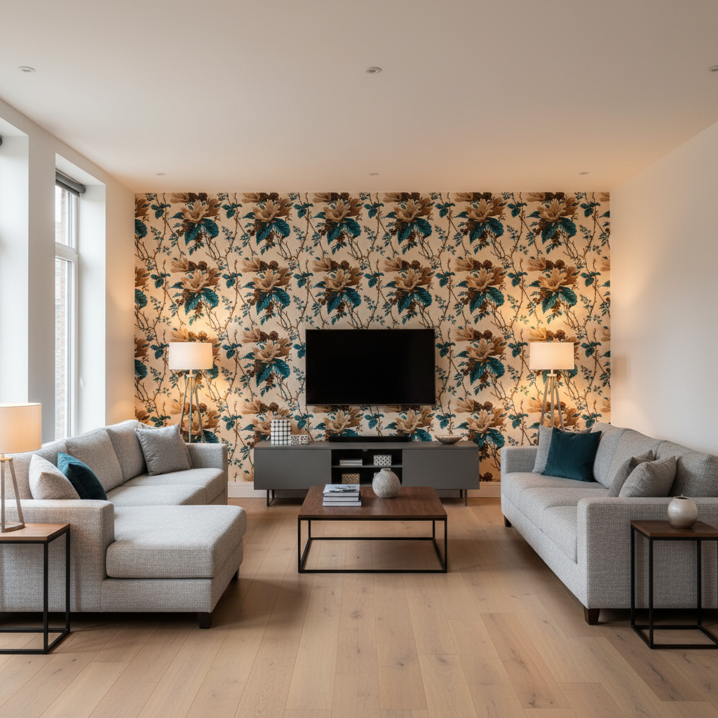 De La Tour Blu/Brow/Ecru — Living Room Room Setting