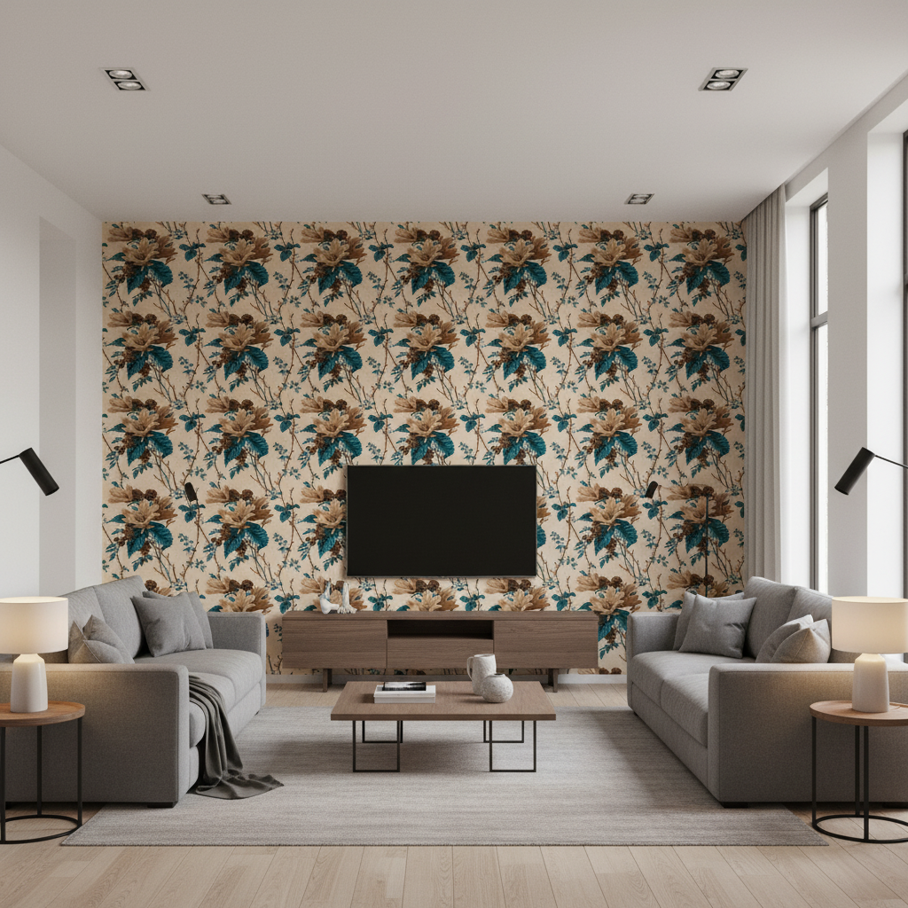 De La Tour Blu/Brow/Ecru — Living Room Room Setting