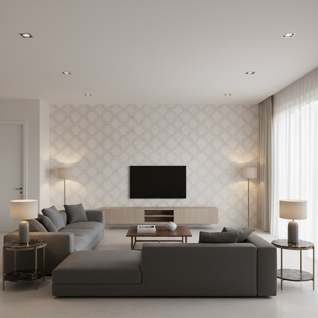 Leaf Trellis white — Living Room Room Setting