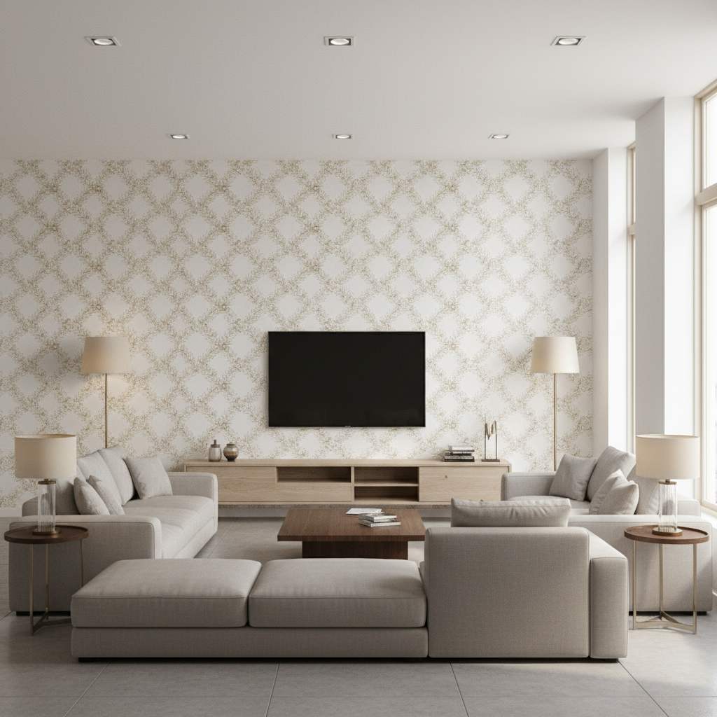Leaf Trellis white — Living Room Room Setting