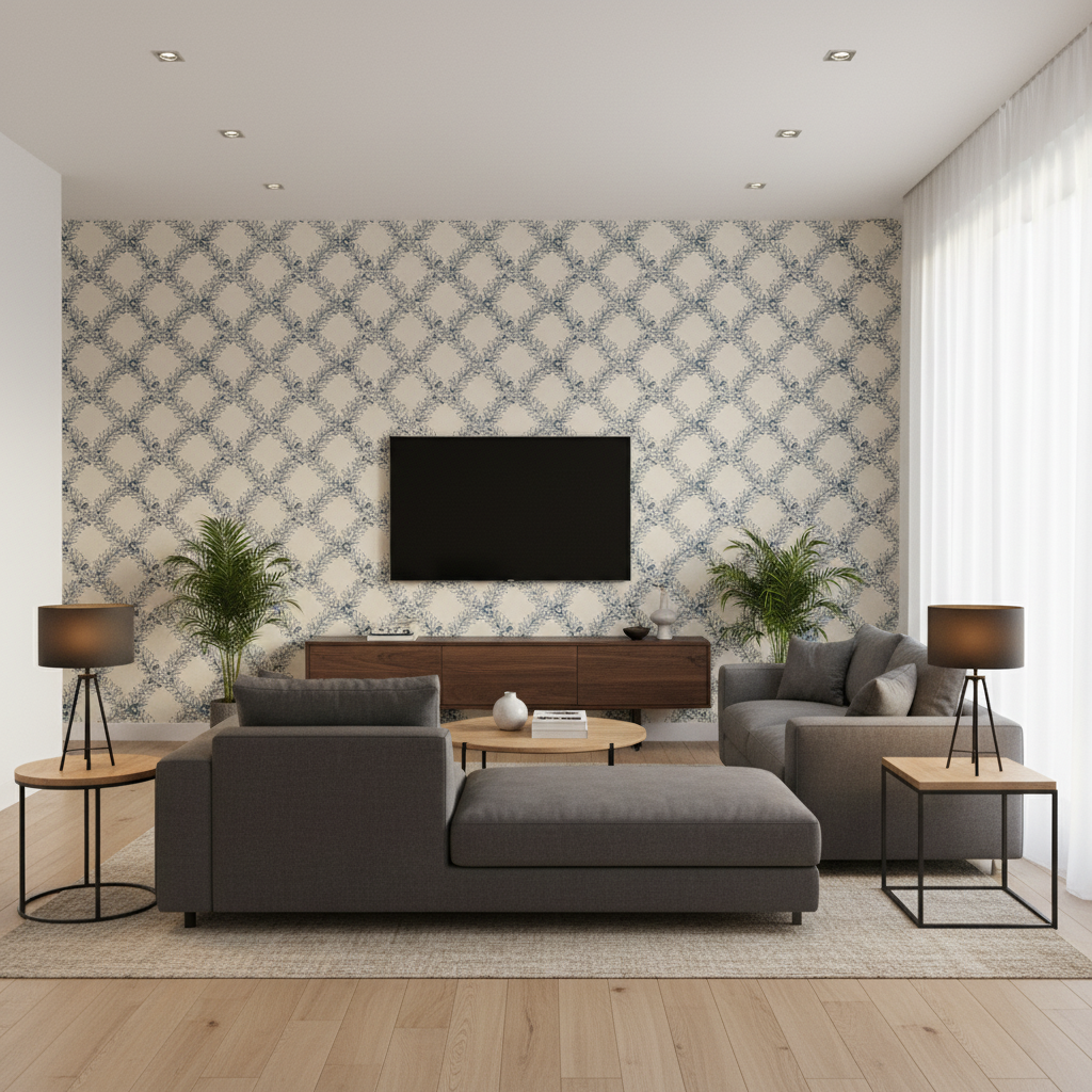 Leaf Trellis cream — Living Room Room Setting