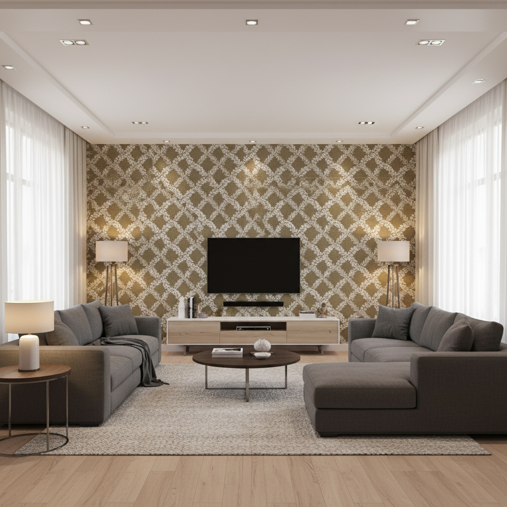 Leaf Trellis Green — Living Room Room Setting