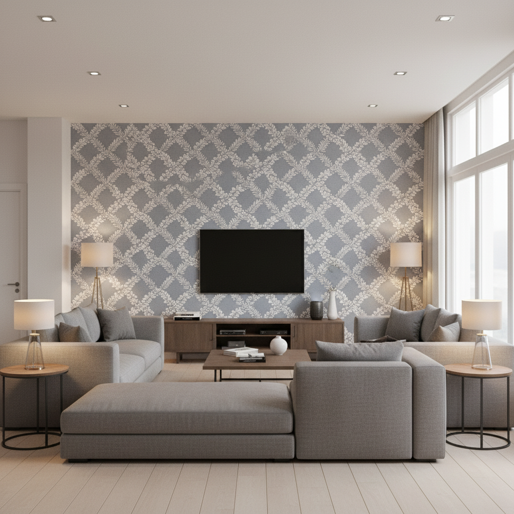 Leaf Trellis Lichen — Living Room Room Setting