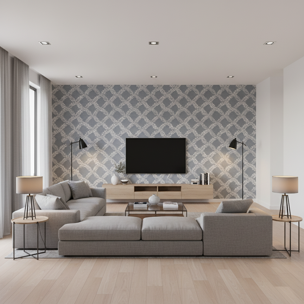 Leaf Trellis Lichen — Living Room Room Setting