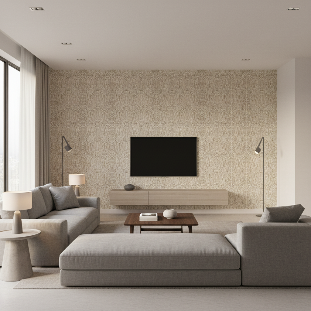 Drayton Print Buff — Living Room Room Setting