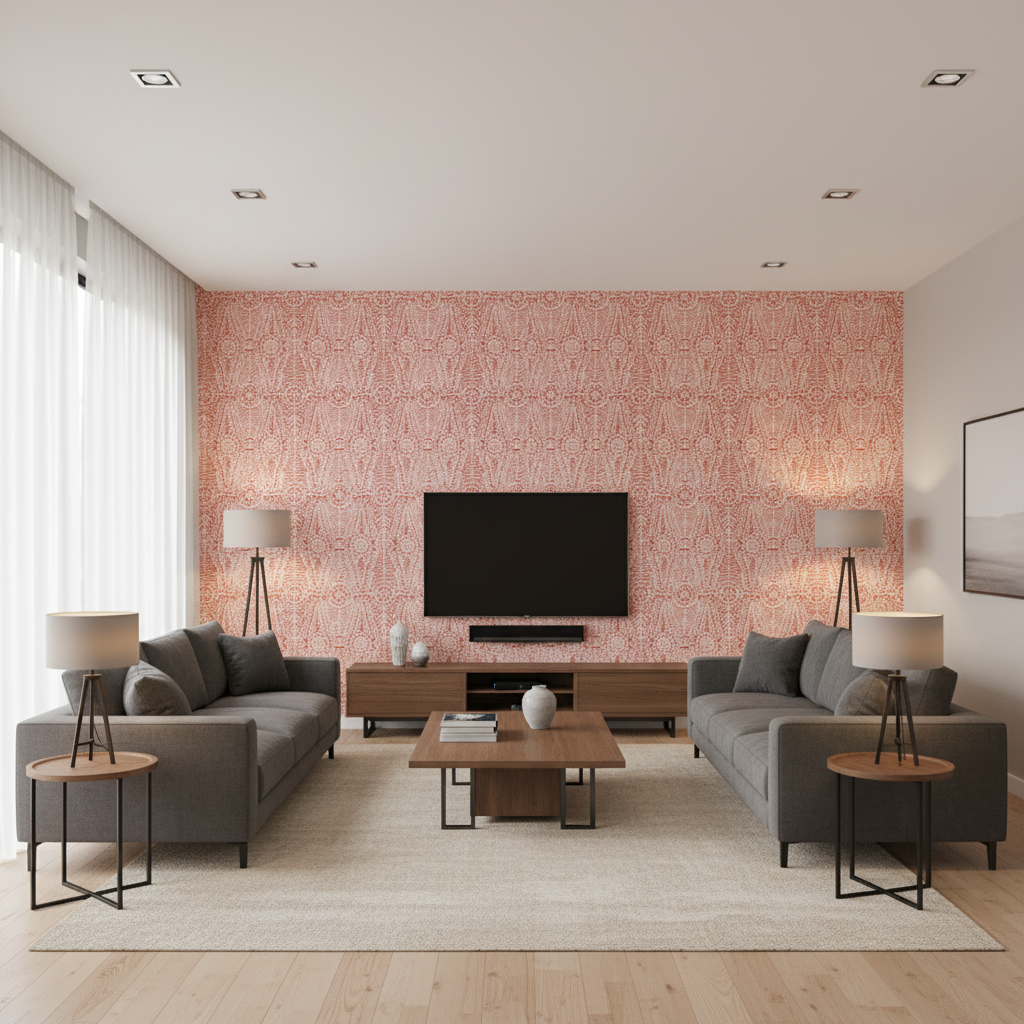 Drayton Print Rust — Living Room Room Setting