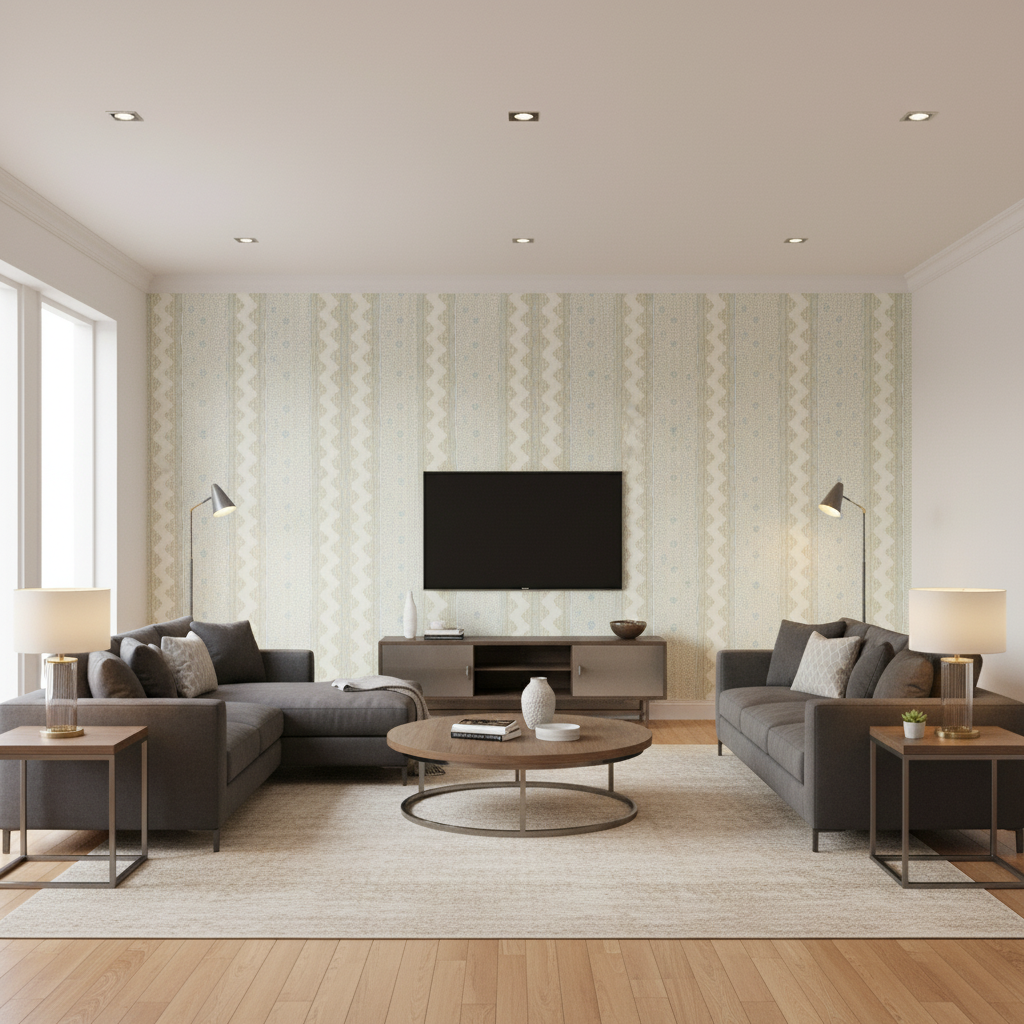 Whitaker Print Sage/Aqua — Living Room Room Setting