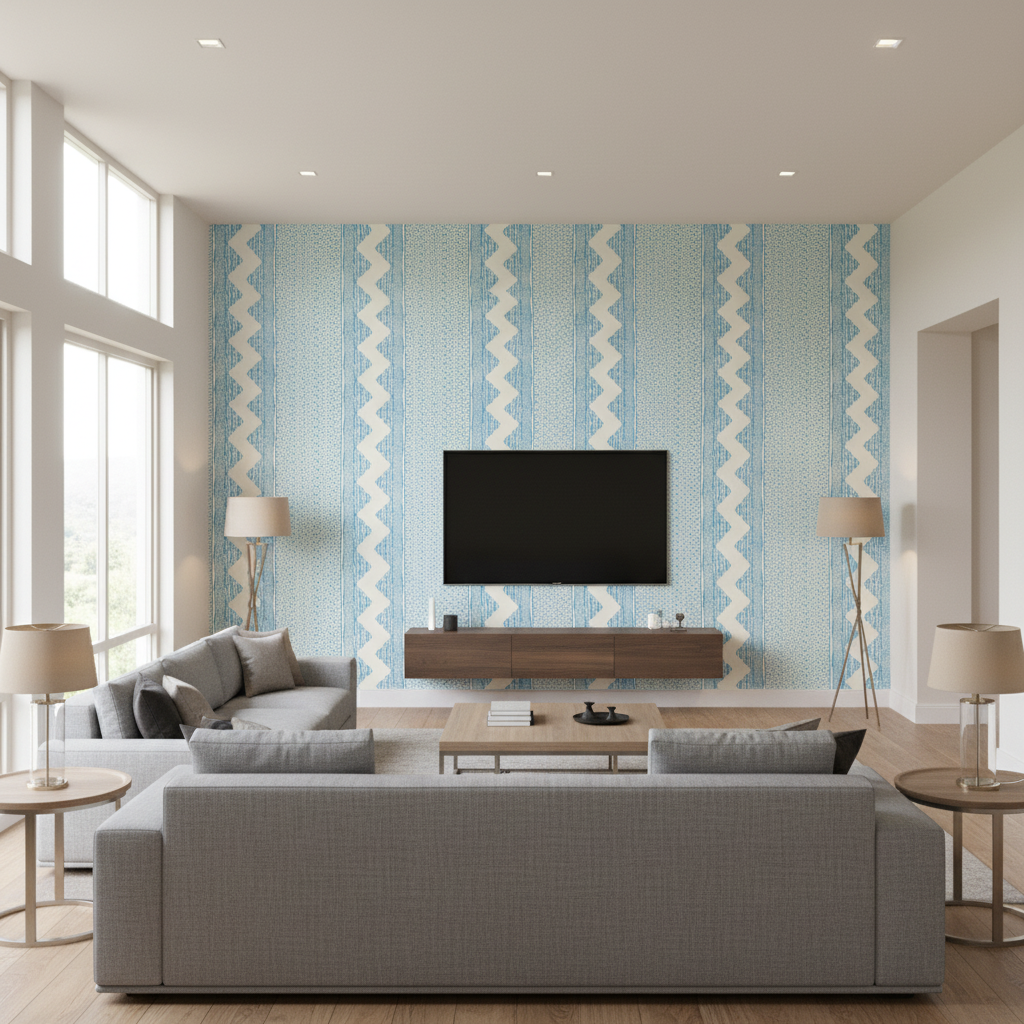 Whitaker Print Sky/Delft — Living Room Room Setting