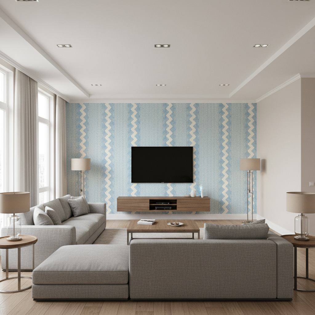 Whitaker Print Sky/Delft — Living Room Room Setting