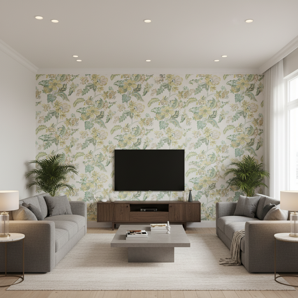 Augustine Print Celadon — Living Room Room Setting