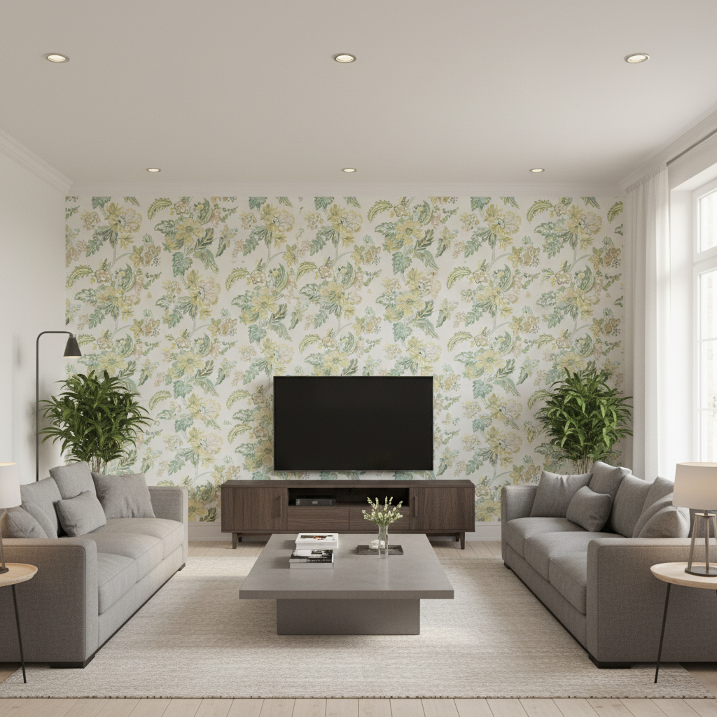 Augustine Print Celadon — Living Room Room Setting