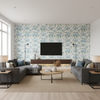 Augustine Print Aqua — Living Room Room Setting