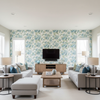 Augustine Print Aqua — Living Room Room Setting