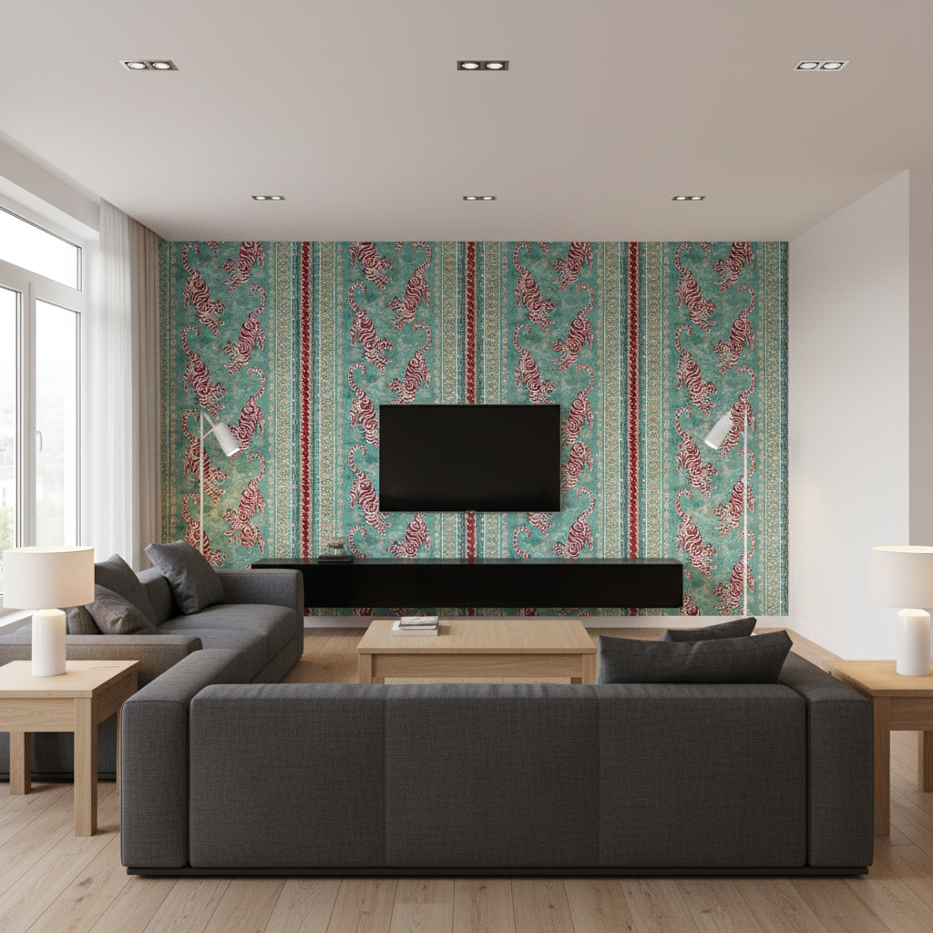 Bongol Print Aqua — Living Room Room Setting