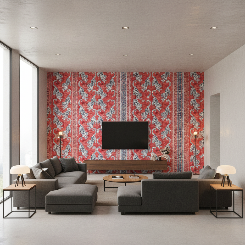 Bongol Print Poppy — Living Room Room Setting