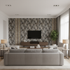 Bongol Print Charcoal — Living Room Room Setting
